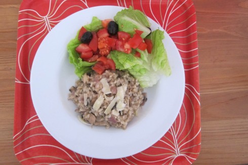 Poached chicken and mushroom risotto